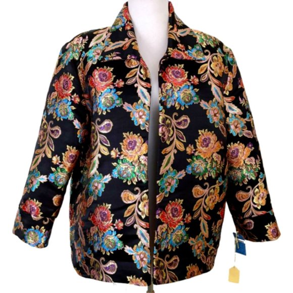NWT Caroline Rose Asian Inspired Floral Jacquard Open Front Jacket Size S